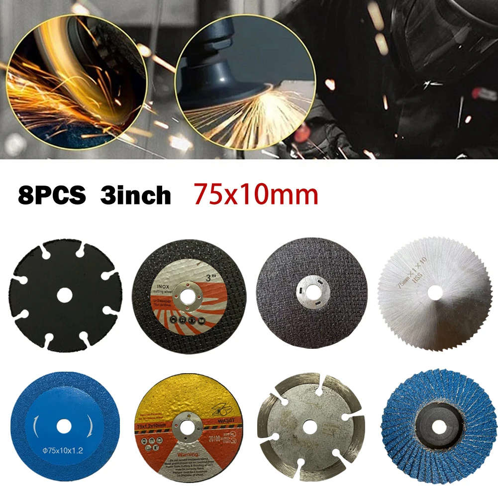 

8pcs Mini Grinder Cutting Discs Wood Tile Marble Concrete Metal Glass Diameter 75mm 3 Inch Saw Blades Angle Grinder Hand Tools