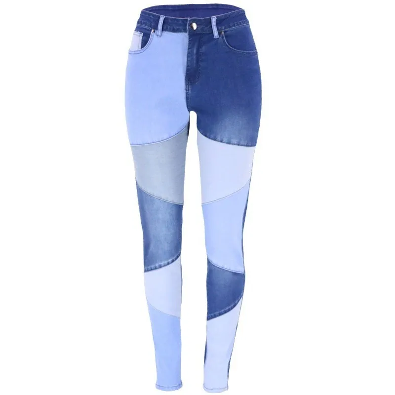 Plus Size Women's Jeans High Waist Denim Pants Patchwork Slim Fit Full Length Black And Grey Skinny Jeans with Contrast Woman view 5