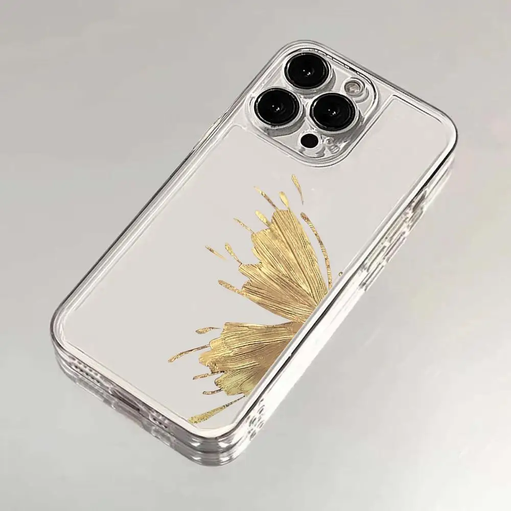 Funda de teléfono con diseño de mariposa dorada adecuada para iPhone 17 16 15 14 13 12 11 Pro/Max/Plus transparente anticaída y a prueba de golpes