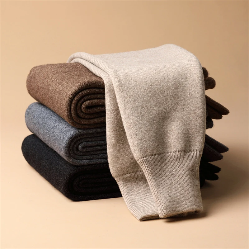 

Men's Winter Warm Thick Wool Leggings Mid Waist Thermal Man Pants 4 Colors Large Size Fashionable Winter Base Layer Pants