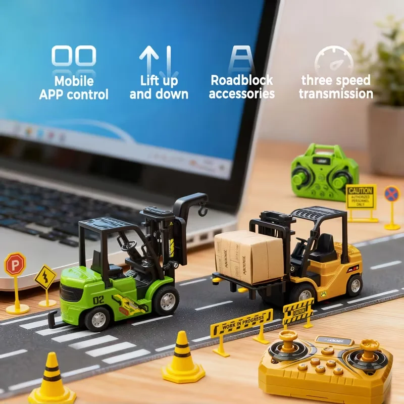 1:64 Mini-voorhoogwerker met afstandsbediening, op afstand bestuurbaar hijsen, doe-het-zelf-aanpassing van de carrosserie, favoriete auto-speelgoed voor kinderen