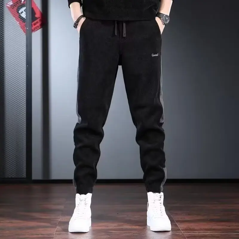 Corduroy Pants For Men Trousers Loose And Trendy Casual Pants Spring Autumn And Winter Stitched Edge Drawstrings Sweatpants Men