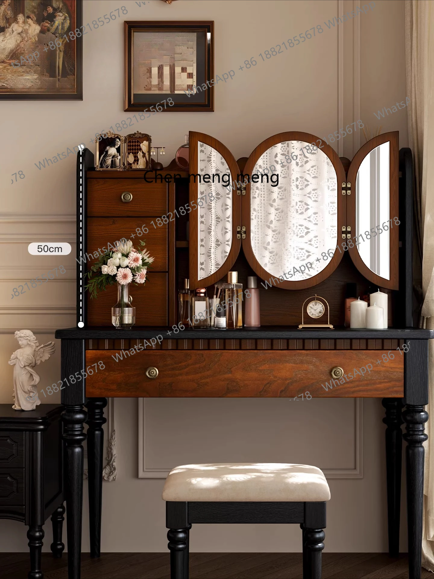 

French solid wood small dresser mini bedroom antique dressing table bedside table makeup table