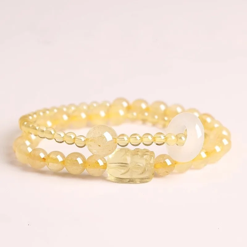 

Желтый женский браслет Pixiu с двойной петлей из натуральных золотых волос