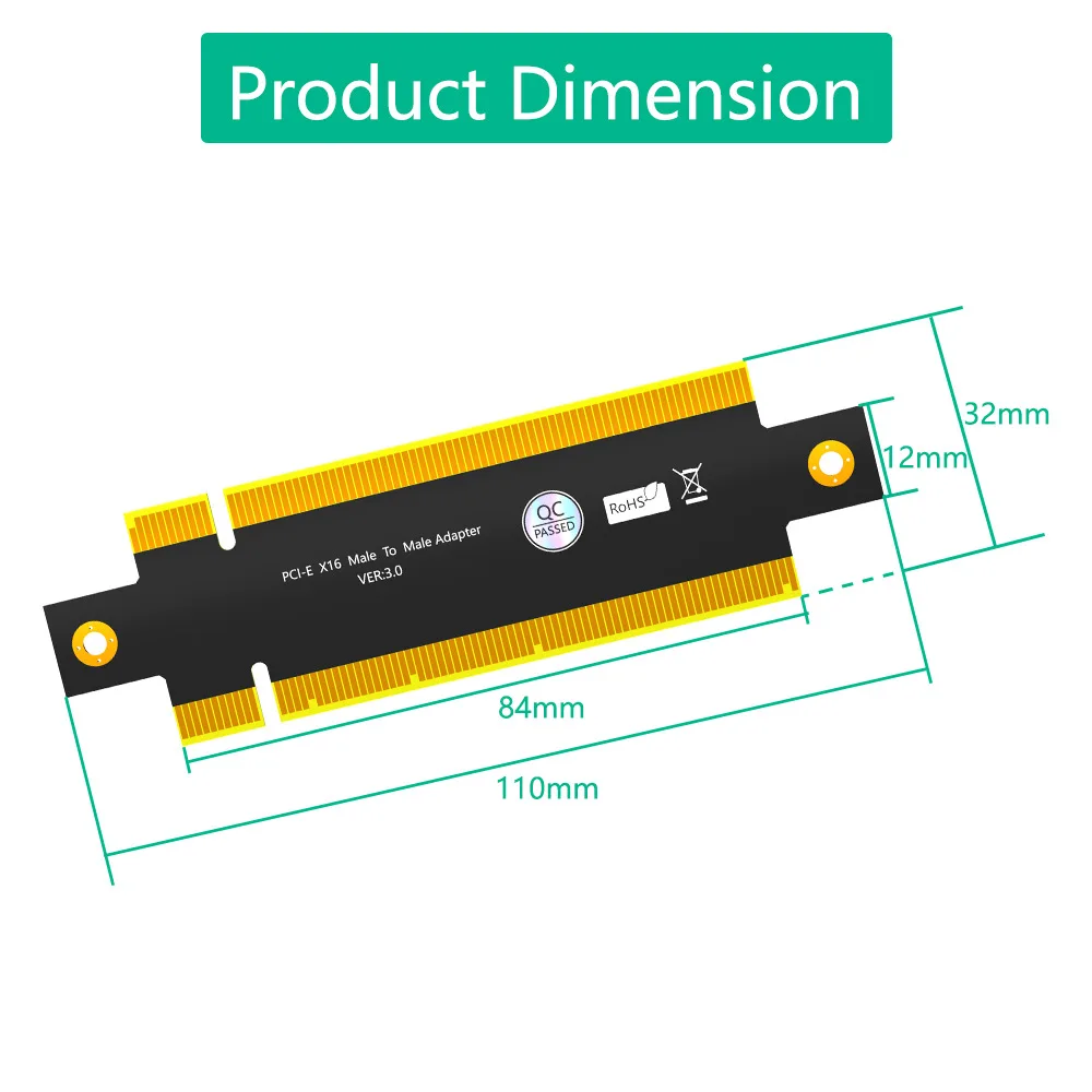 20mm PCIE X8 3.0 90 Degree Reverse Male to Female Riser Card PCI Express 8X to 8X Converter Adapter Riser Board for 1U Server PC