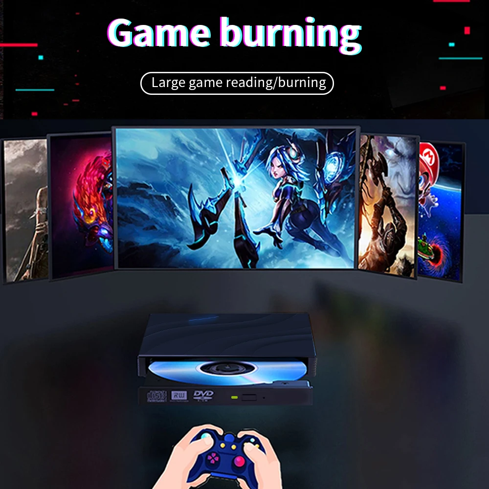 TISHRIC-محرك أقراص ضوئي خارجي متعدد الوظائف ، مشغل مشغل CD و DVD ، قارئ CD خارجي USB ، متوافق مع أنظمة متعددة