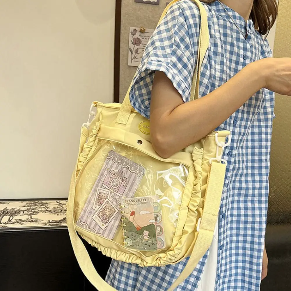 Simple PVC Transparent Itabag Ruffles Nylon Canvas Tote Bag Japanese Style JK Student School Bag Work