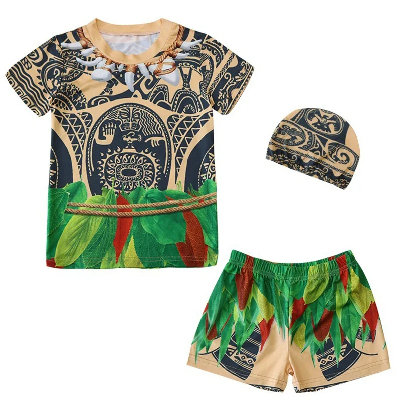 Halloween kostuum kinderen zwempak korte mouw Maui tattoo cosplay Maui shirt shorts broek badmuts kostuum badmode