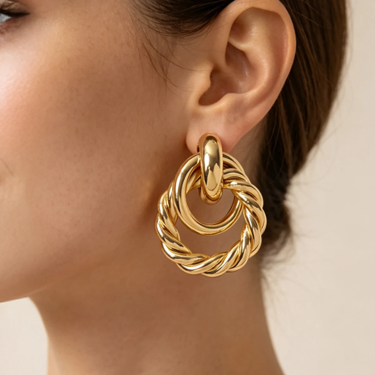 Unique Women'S Formal Wear - Vintage geometric twisted knot double-ring earrings