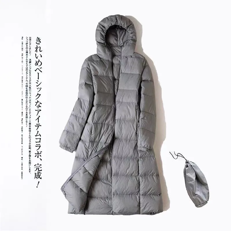 Imagem -03 - Cabolsa de Pato Branco Fino Leve para Mulheres Cabolsa Longo com Capuz Parkas Oversize Quentes Puffer Outerwear Feminino S6xl Inverno 2023