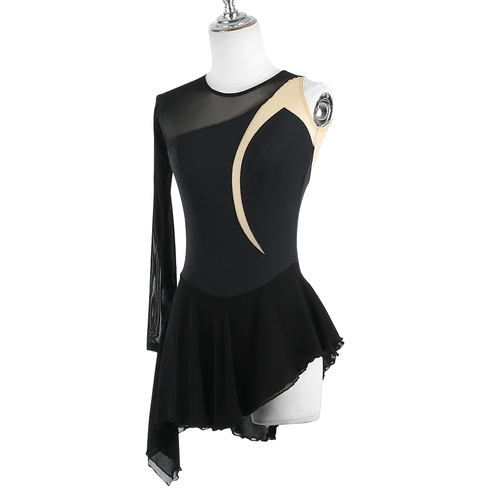 ZAGITOVA Eiskunstlaufkleid Damen Mädchen Eislaufrock Schwarzer Netzrock Kostüm ohne Diamanten