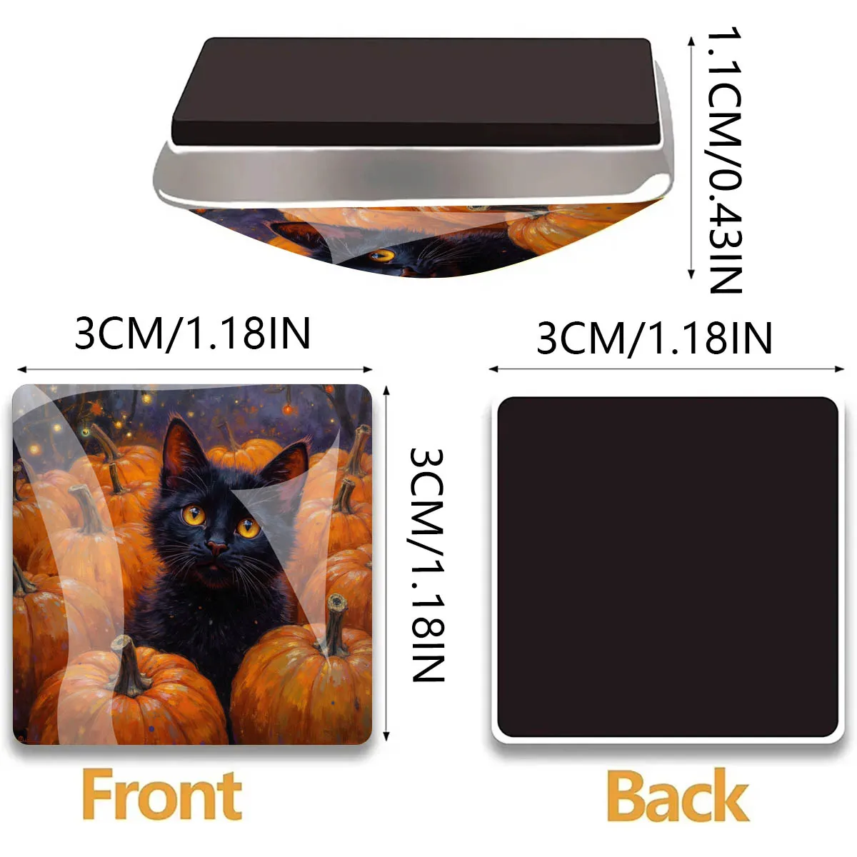 1PC 30MM Mini Square Refrigerator Magnetic Holder Cat Pattern Stickers Glass Dome Decor for Gifting