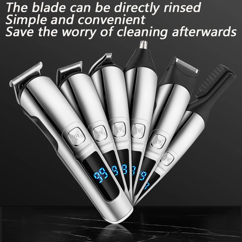 6-in-1 All In One Hair Trimmer For Men Face & Body Grooming Kit Beard Hair Clipper LCD Electric Shaver Washable Trimer Nose
