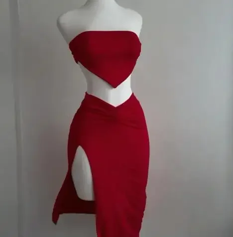 Conjunto de moda de media falda de color sólido sin tirantes con abertura sexy para mujer novedad de verano 2026