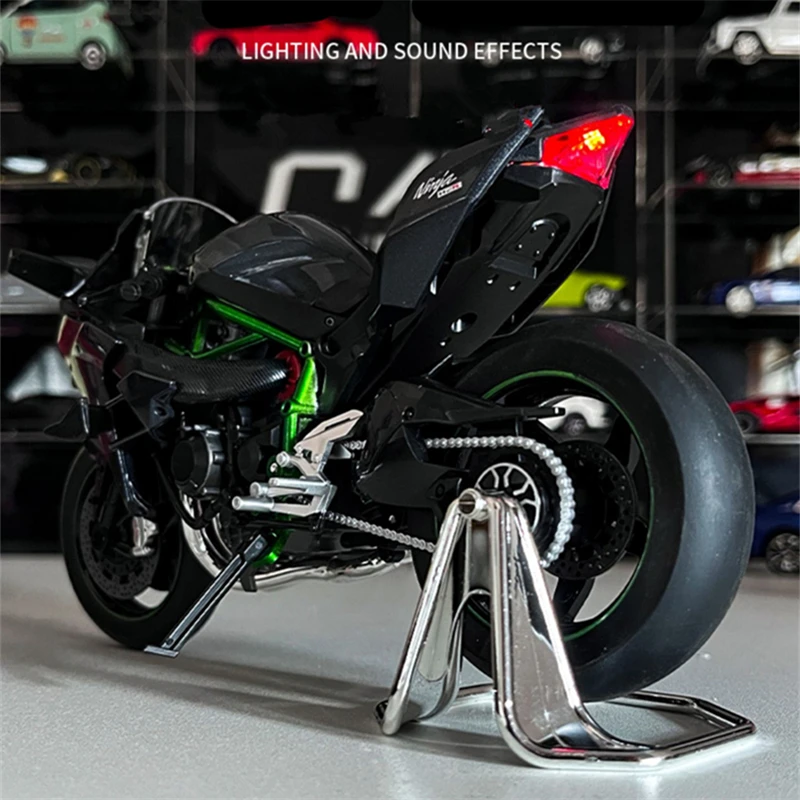 1/9 KAWASAKI H2R Alloy Racing Motorcycle High Simulation Metal Street Sports Motorcycle Model Sound and Light Childrens Toy Gift