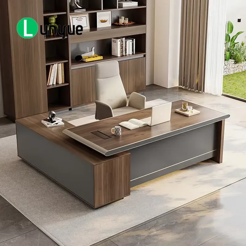 Modern Durable Eco-Friendly Wooden Hidden Storage Executive Desk with Built-in Wireless Charging Luxury Office