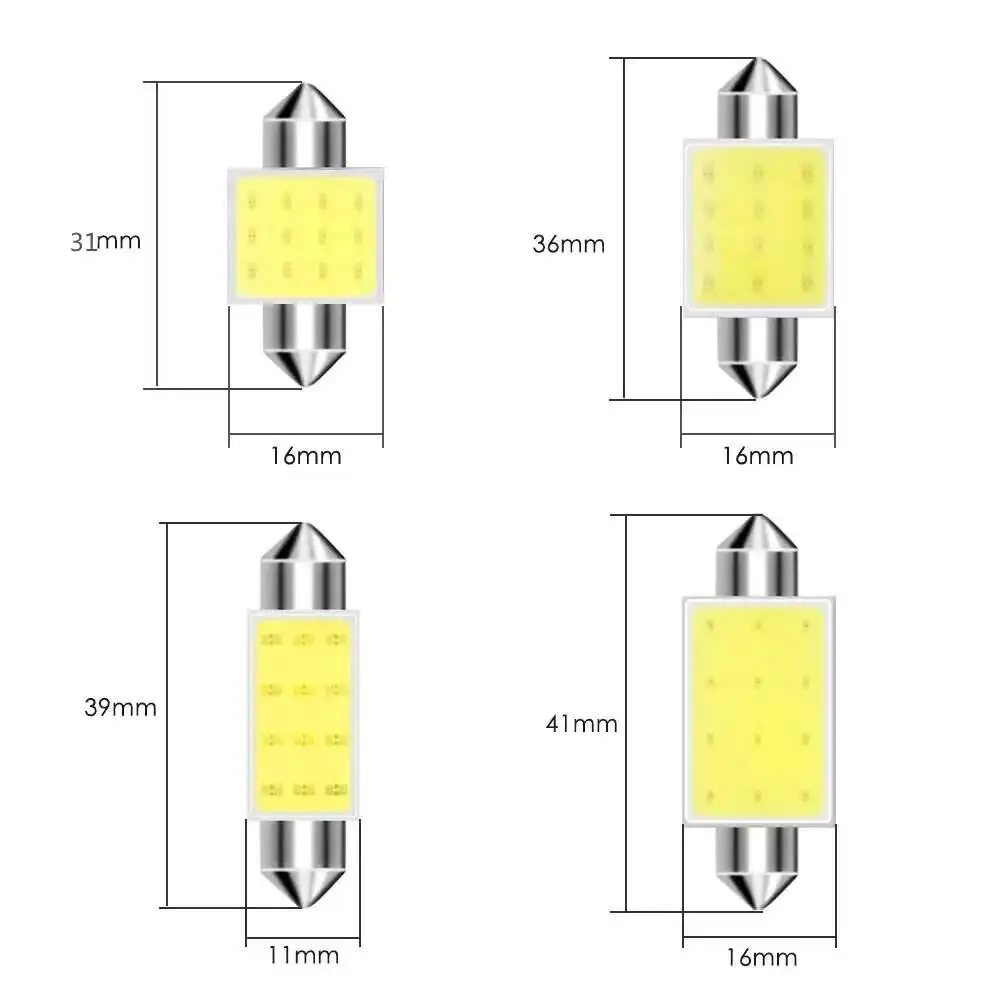 10Pcs COB C5W Car Festoon Dome Interior LED Lights Lamp Map Roof Reading Auto Bulb DC12V 31/36/39/41MM White image 6