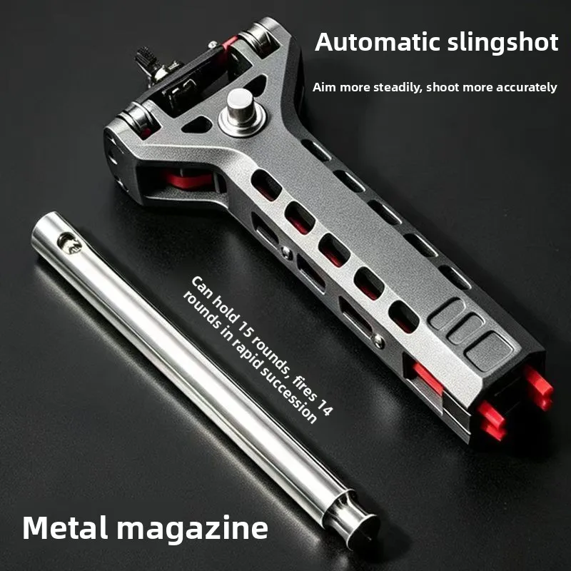 6PC 3D PRINT PLASTIC TOP Aluminum Alloy CNC Metal BOTTOM 15 BEADS Magazine Automatic Spring Load Continuous Fire FOR Slingshot