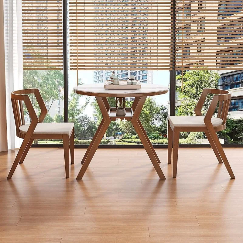 Balcony leisure table and chair three-piece set solid wood set one table two chairs combination round small