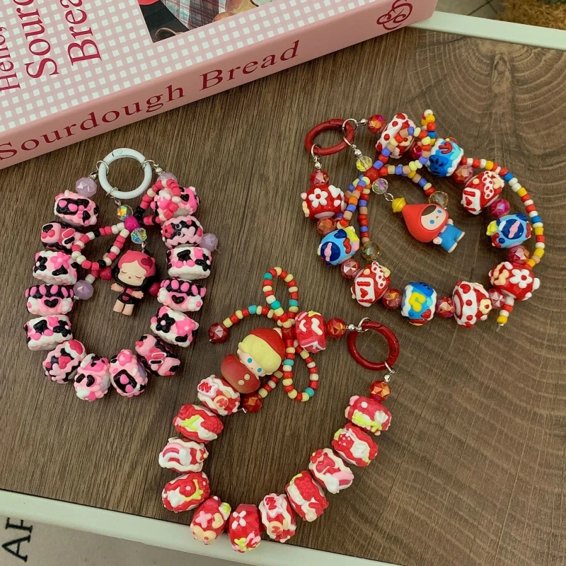 Originale pop carino dado catena del telefono ciondolo carino squisito disegnato a mano ciondolo con perline portachiavi portachiavi ciondolo borsa regalo stile caldo