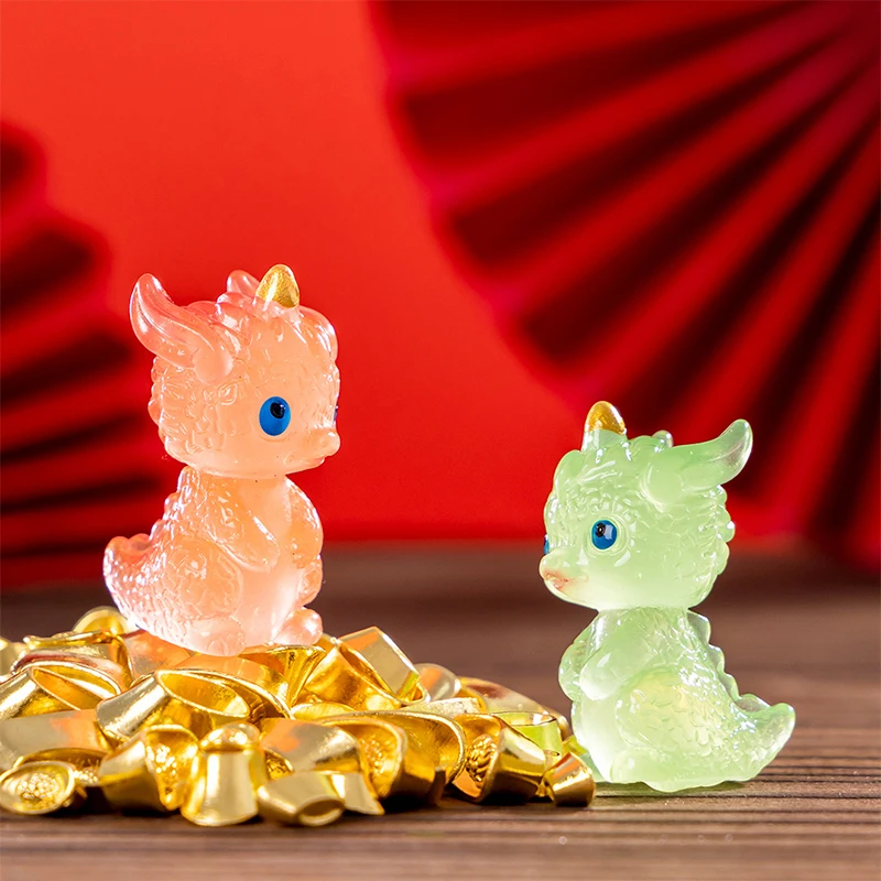 C 1PC new Mini Luminous Zodiac Dragon Figurine Simulation Loong Ornament Micro Landscape Car Interior Home Desktop Decoration
