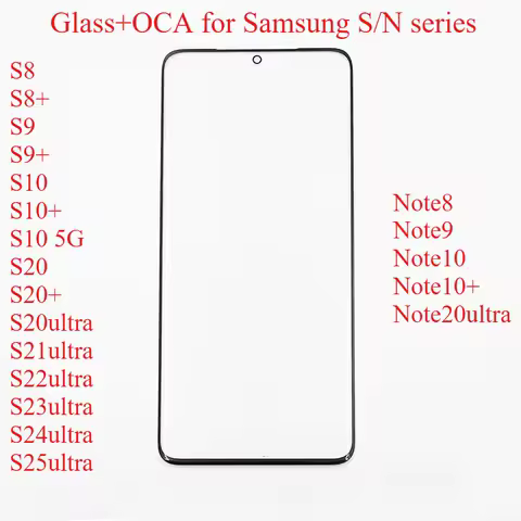 1pcs A+ Front Screen Outer Glass With OCA For Samsung Galaxy Note 10 Plus Note 20 Ultra S8 S9 S10 5G S20 S21 S22 S23 Ultra