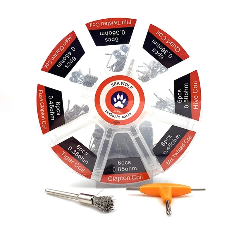 8 Types Prebuilt Coil Alien Clapton Hive Twisted Wire Metal Brush and T Screwdriver for Mesh RDA DIY Wire RBA Bacon Cotton