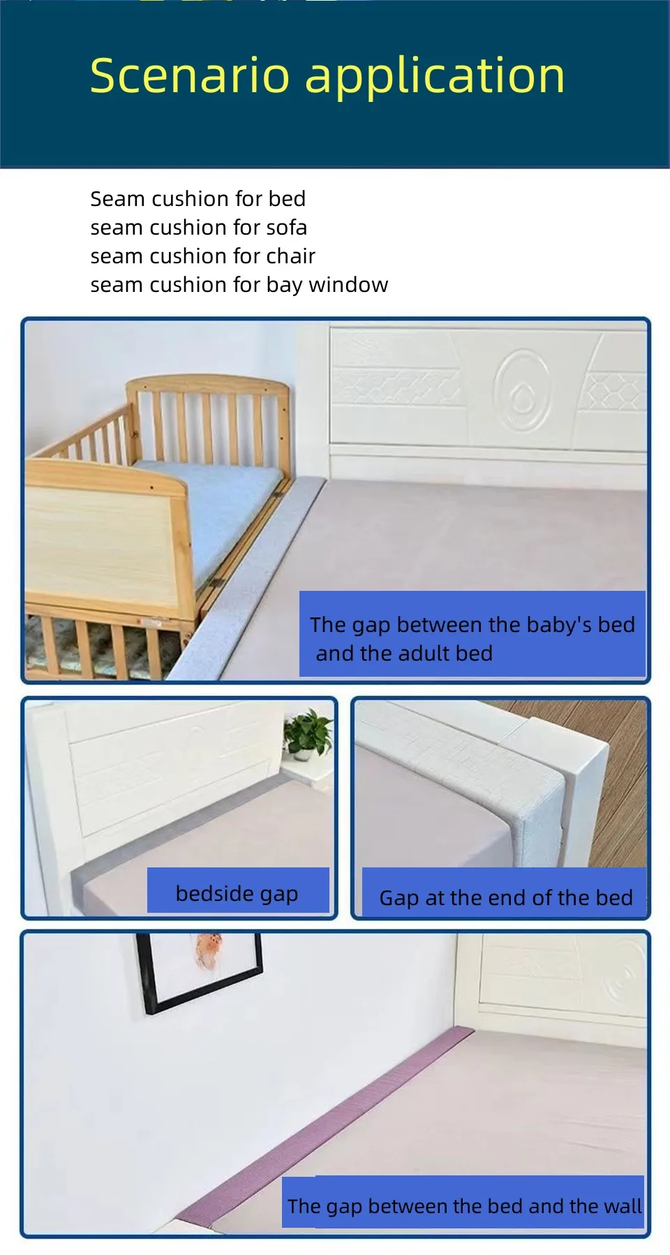 Bed Extender Headboard Pillow, Mattress Gap Filler, Closed Gap Between Mattress Headboard and Wall Bed Cushion, Sofa Pad