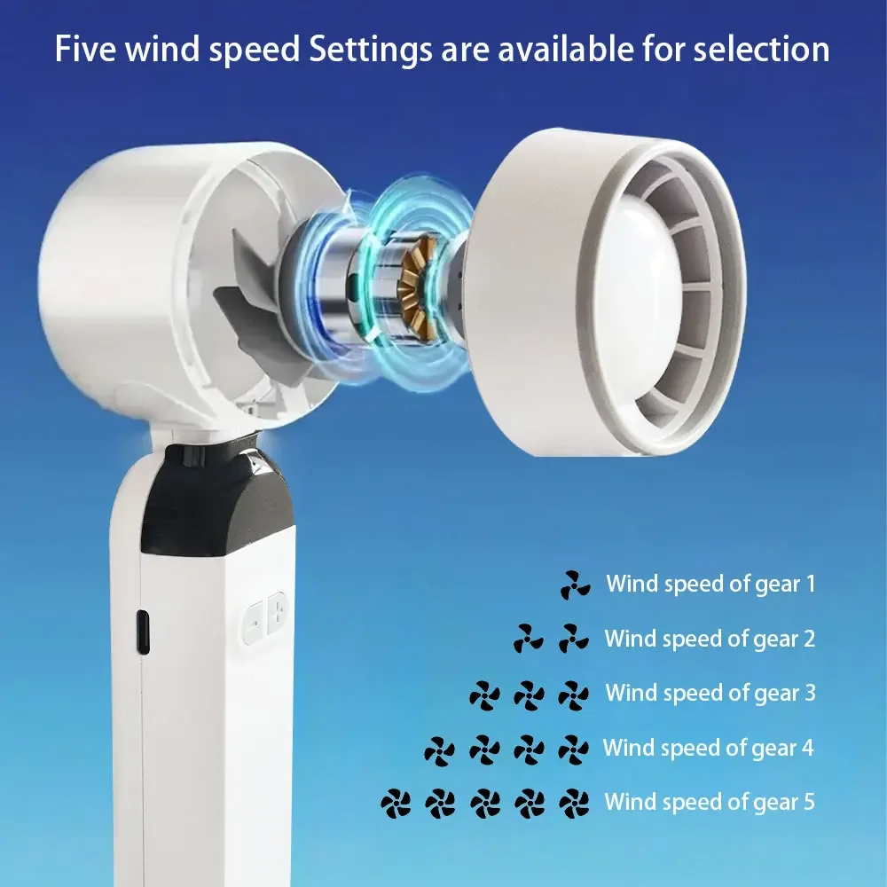 Outdoor Handheld Fan, Portable, Foldable, Mini Cooling, Rechargeable, 5-Speed Wind Speed, LED Digital Display