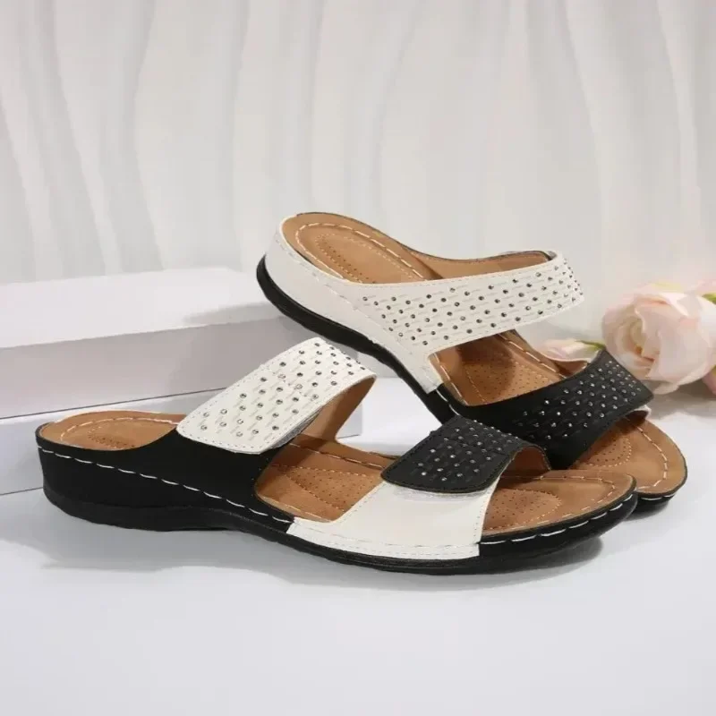 كعب سميك جنوب شرق آسيا الصنادل النسائية عبر الحدود سيارة خياطة المنحدر كعب نحت نعال شاطئ بولي Leather الخارجي لون نقي #4