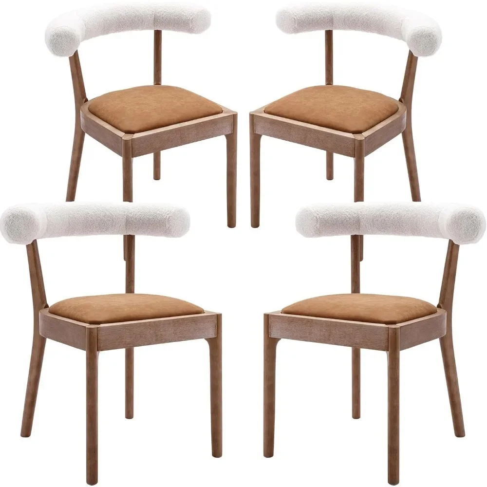 Dining Chair Set of 4 with Rubberwood Frame, Armless Kitchen & Dinings Room Chairs, Mid-Century Modern Fabric Dining Chair image 3