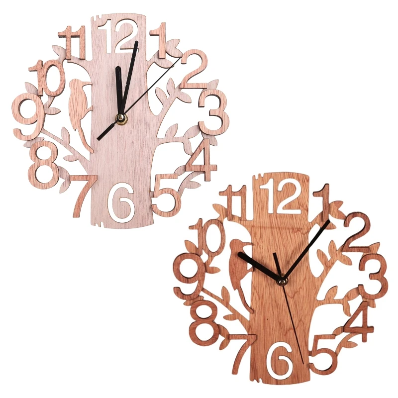 23cm Dia Tree Shaped Bird Wall Clock Vintage Decorative Clock for Home Office