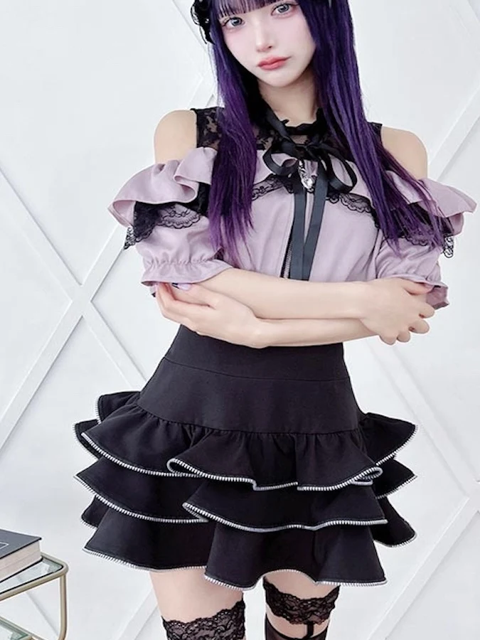 Japanese Mass-produced Mine-based Ruffle Edge Zipper Decorative High-waisted Leg-length Strap Mini-skirt Culottes Women