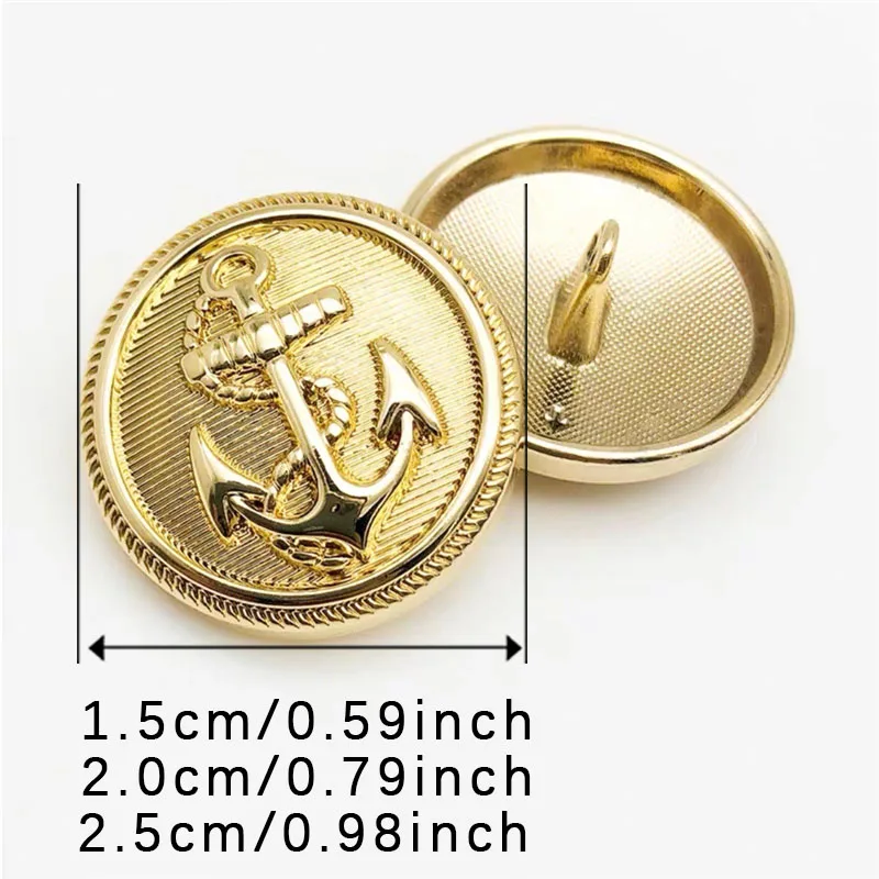 10 Pieces of British Style Boat Anchor Metal Buttons, Versatile Fashion Coats, Windbreakers, Suits, Clothing Decoration Buttons