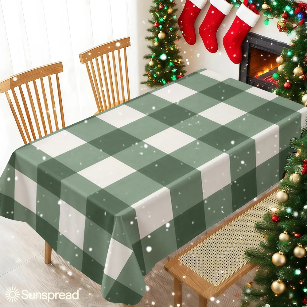 Olive Green Gingham Check Table Cloth Waterproof Tablecloth Spill Proof Table Cloth, Wipe Clean Table Cloth for Dining Camping