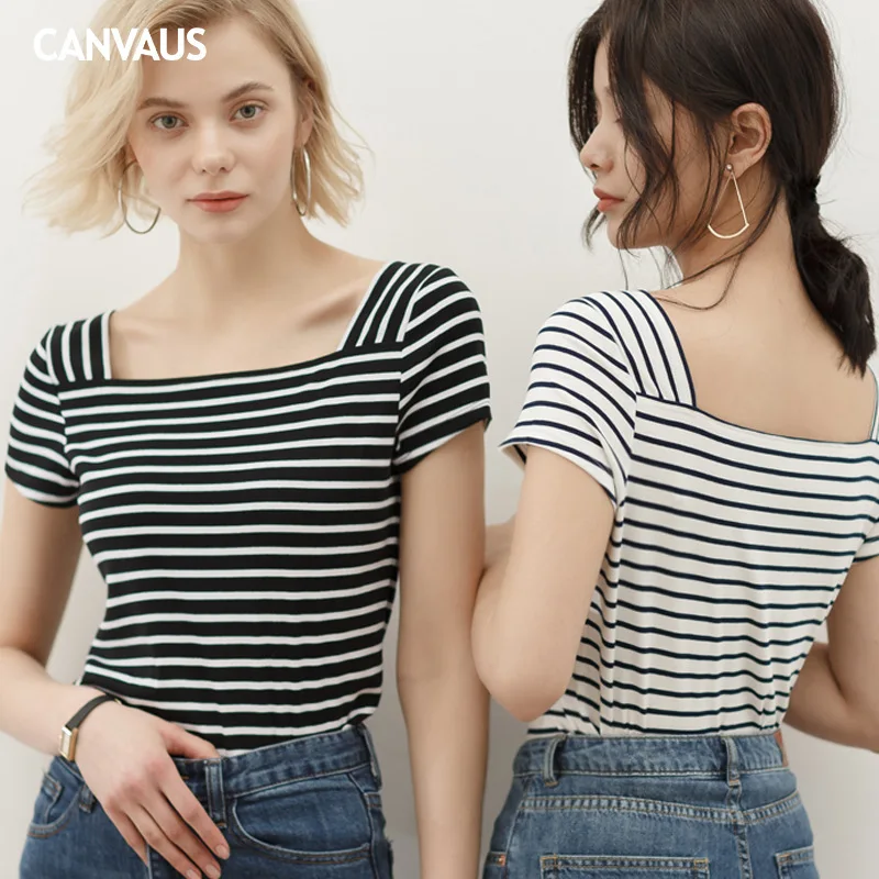 European and American style spring and summer new foreign trade ladies t-shirt striped horizontal t-shirt women's knitted top