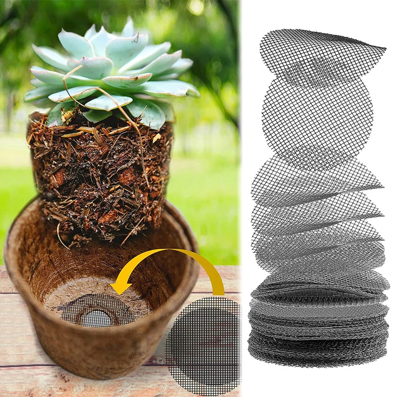 50PCS Flower Pot Hole Mesh Pad Round Drainage Hole Screens Mat Prevent Soil Loss For Garden Plant Bonsai Bottom Grid Gasket