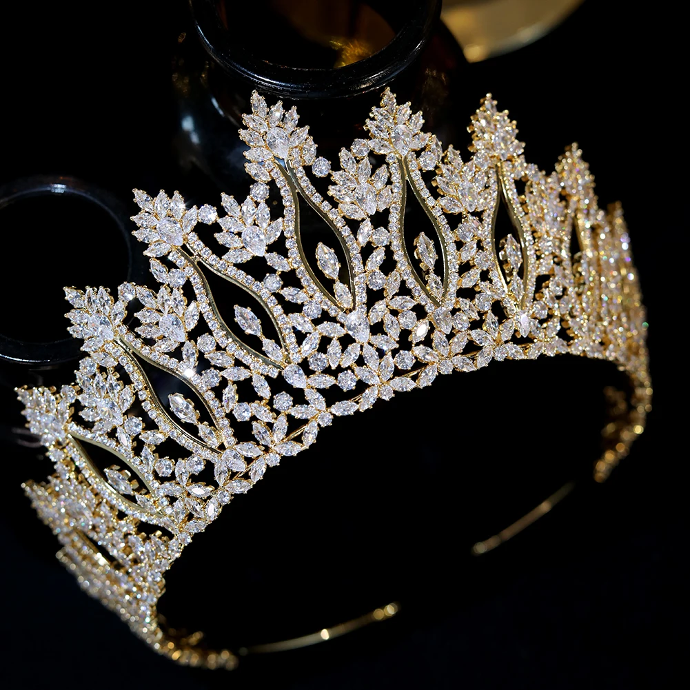 Imagem -06 - Luxo Aaa Zircônia Nupcial Tiaras para Mulheres Cocar Barroco Headband Rainha Coroa Acessórios de Cabelo Cabelo Jóias Casamento Grande