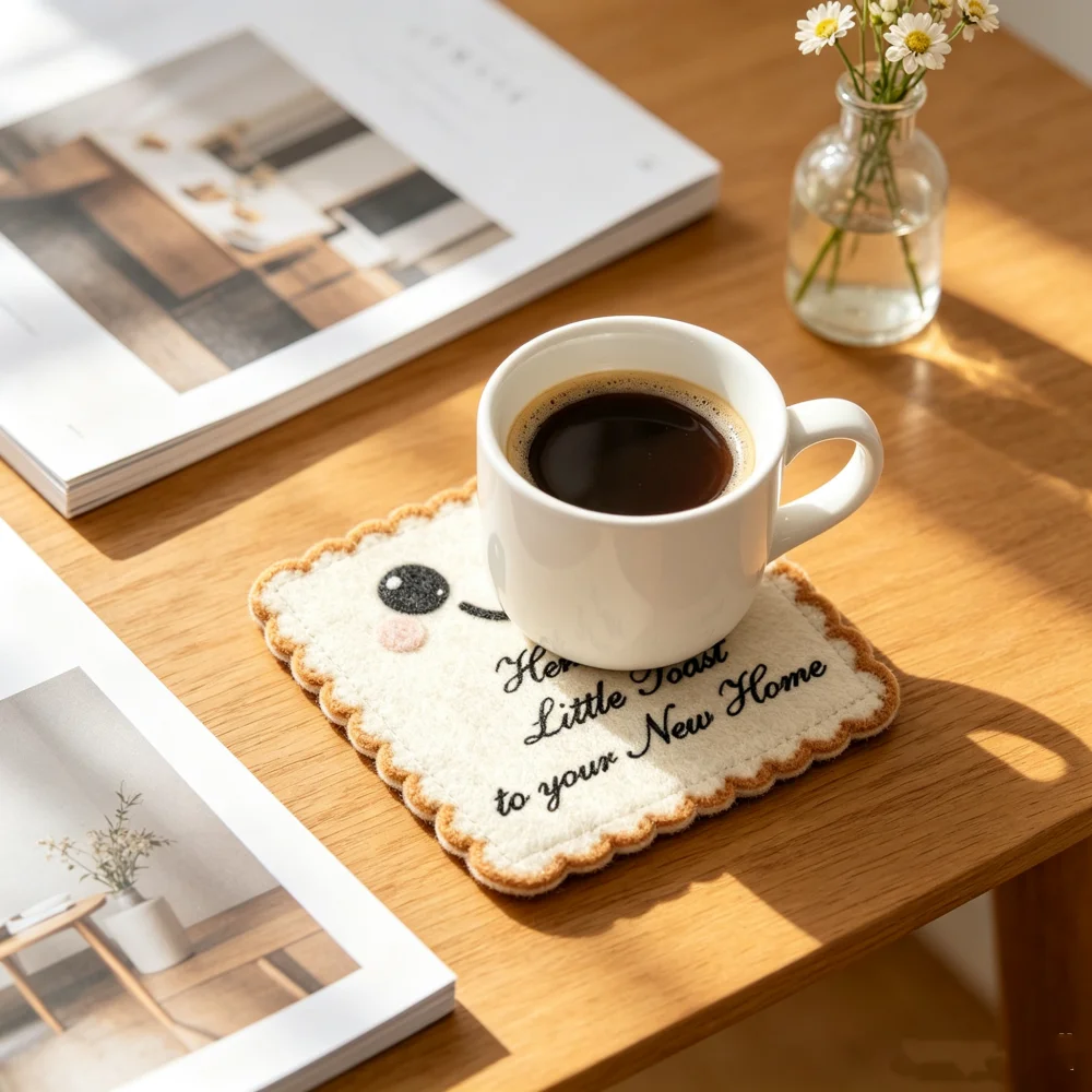 4Pcs Cute Here's Litle Toast Felt Coaster Custom Text Personalized Drink Cup Mat Home Table Decor Housewarming Party Gift
