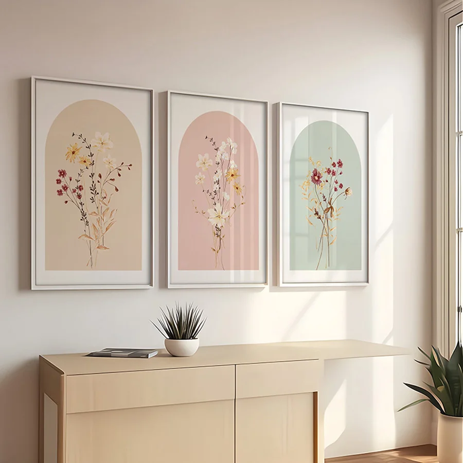 Boho-Blumenstrauß, minimalistische ästhetische Wandkunst, neutrales Aquarell, Wildblumen, Pflanzen, HD-Poster, Drucke für Zuhause, Schlafzimmer, Wohnzimmer, Dekoration