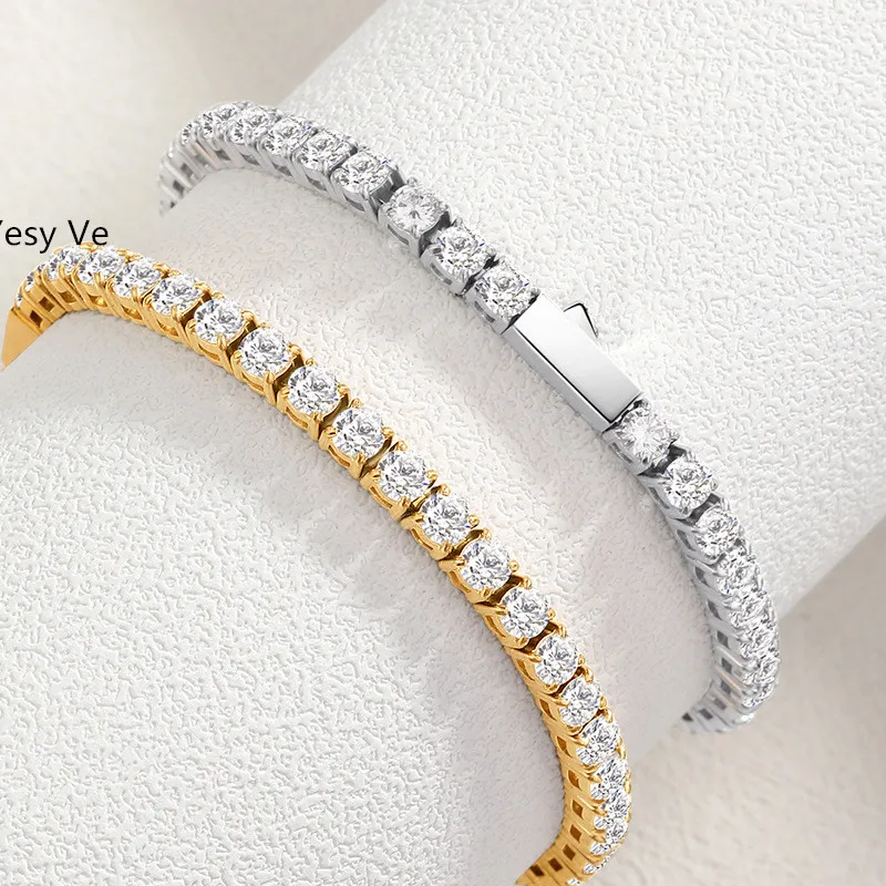 Yesy Ve Unisex Stainless Steel Bracelet 3mm 4mm 5mm Zircon Diamond Bracelet Titanium Steel Tennis Hip-Hop Chain New Arrival