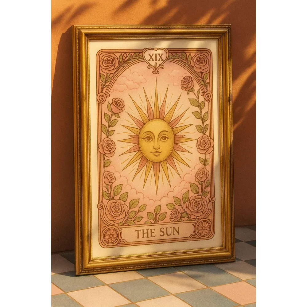 Frameless Sun Moon Star Tarot Card Prints,Mysterious Celestial Art,Digital Download,Ramadan Posters,Living Room Bedroom Decor