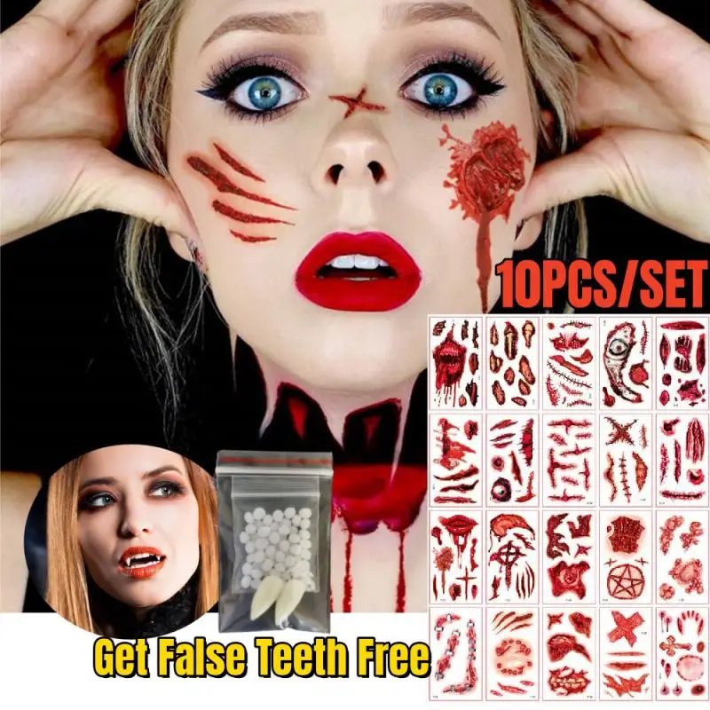 Halloween Terror Wound Temporary Tattoo Waterproof Realistic Blood Tattoos Injury Scar Tattoo Stickers For Face Hands