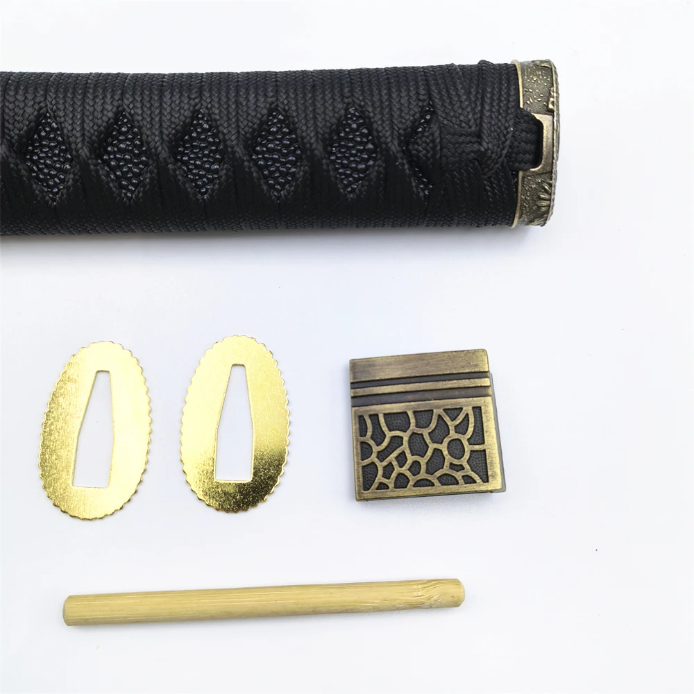 20cm Black Ito Handle Tsuka Alloy Brass Dragon Tsuba Menuki Seppa For Japanese Sword Katana Wakizashi Tanto Fittings