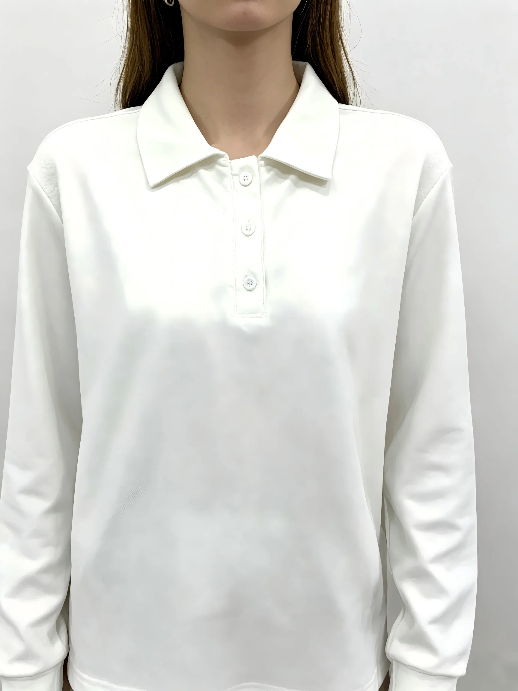 Women Long Sleeve Polo Shirt, Lapel Collar Button Placket Loose Fit Casual Daily Office Basic Pullover Top for Women