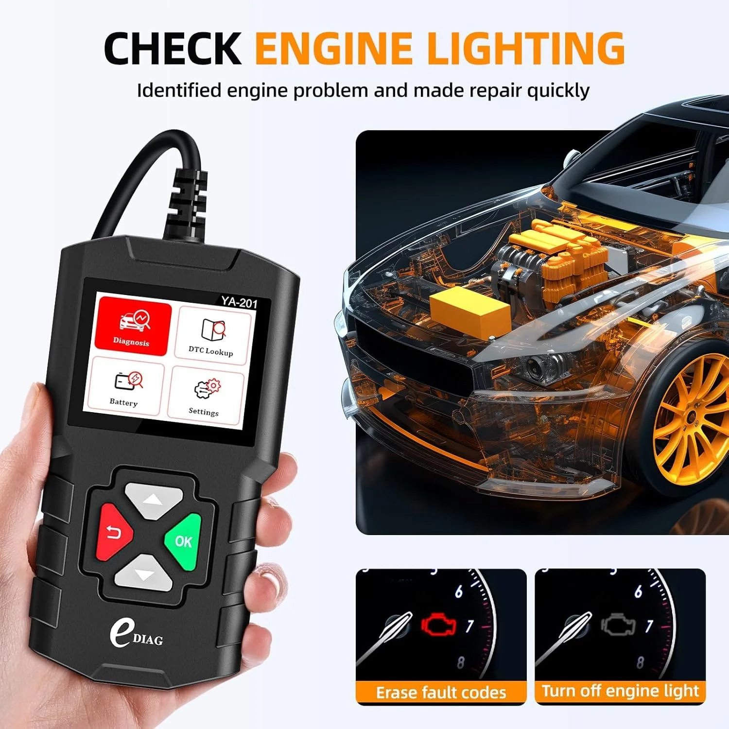YA-201 Obd2 الماسح الضوئي طرق Obd2 الكاملة تحقق قارئ رمز المحرك 1996 + obdii/EOBD/KOBD/CAN سيارات بث البيانات المباشرة التوصيل اللعب #2