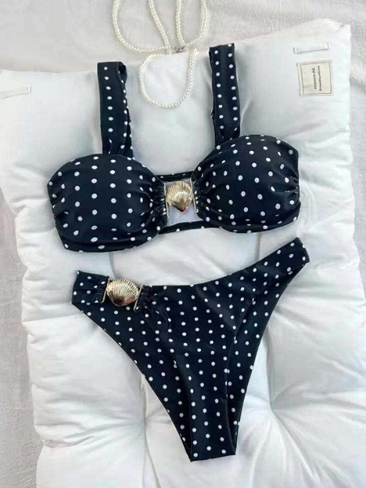 Vzvn Sexy Hottie Polka Dot Bikini Women Split Swimsuit Beach Brazil Bikini 2026 New All Season Backless Bikini 2 Piece Set