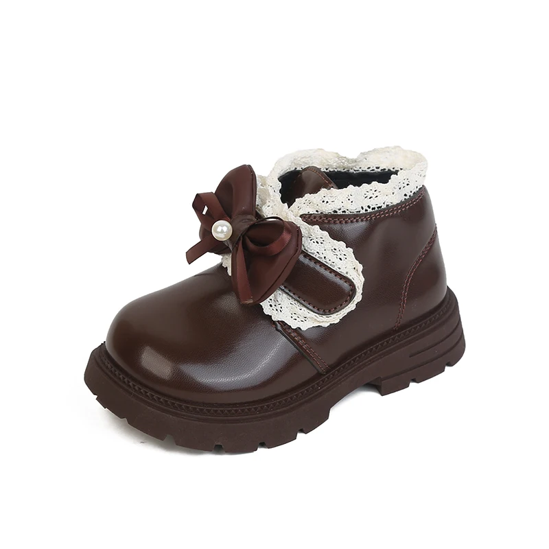 Girls Bow Ankle Boots Fall 2026 kid's Frilled Princess Booties with Bow Accent Unlined Dress Boots for Big Kids & Toddlers