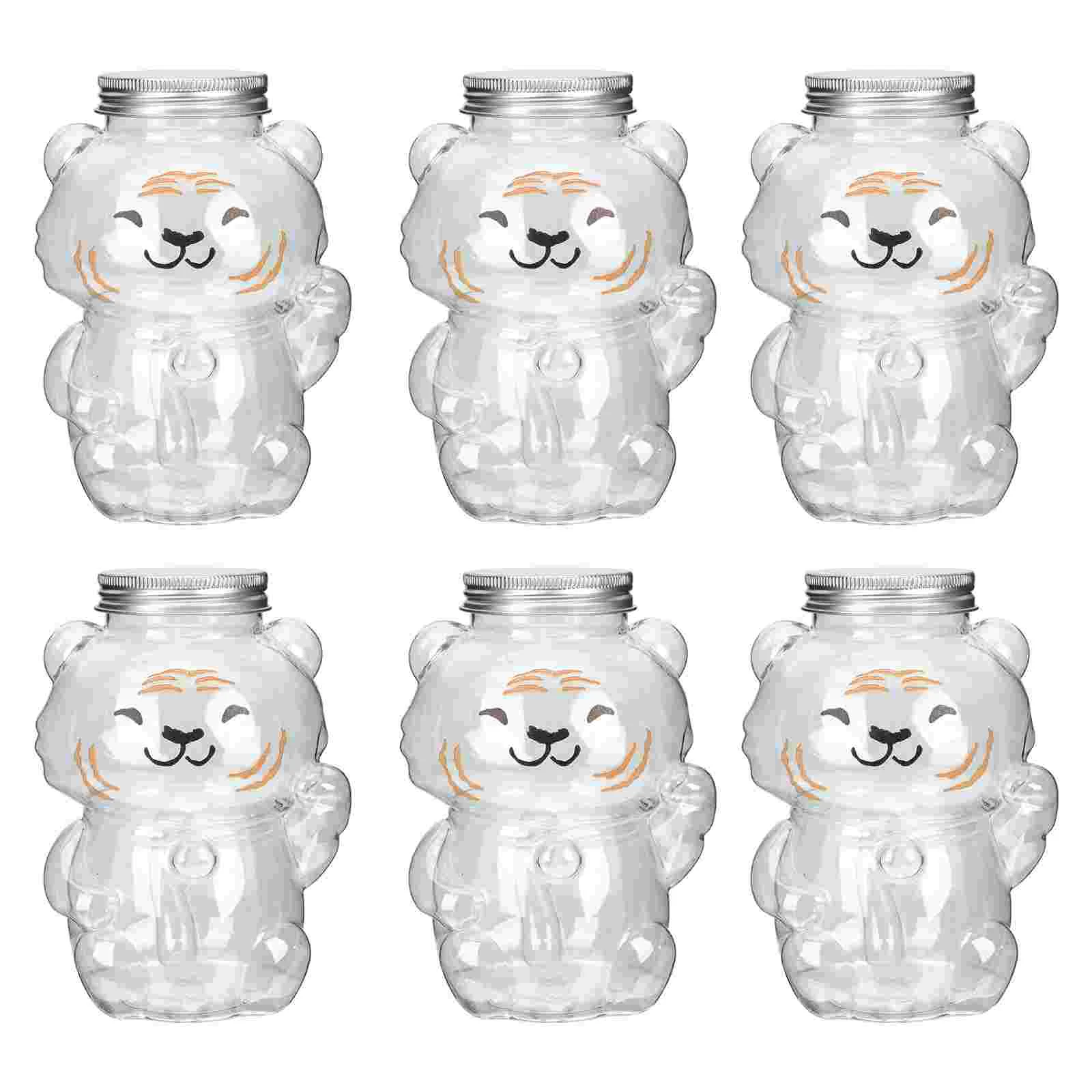 

6 Pcs Cold Milk Tea Bottle Tiger-shaped Juice Bottles Fresh Pressed Empty Beverage Container Plastic Party Water Cartoon