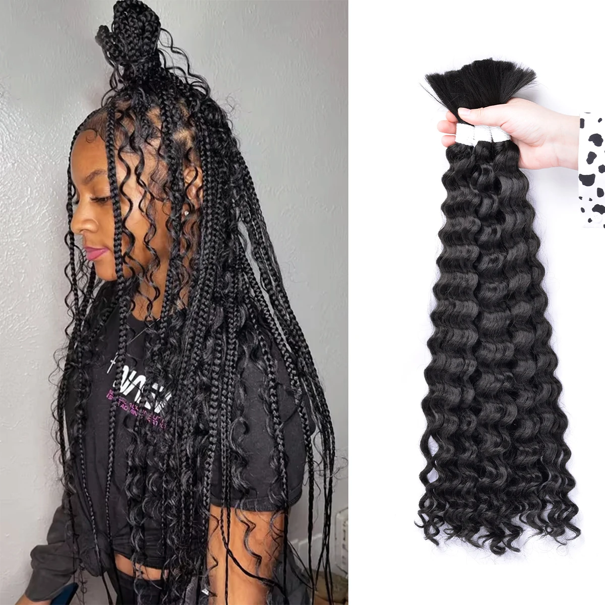 Synthetic Deep Wave Bulk hair For Braiding 90g No Weft Deep Wave For Braiding Micro Faux Braiding Hair for Boho Braids hair